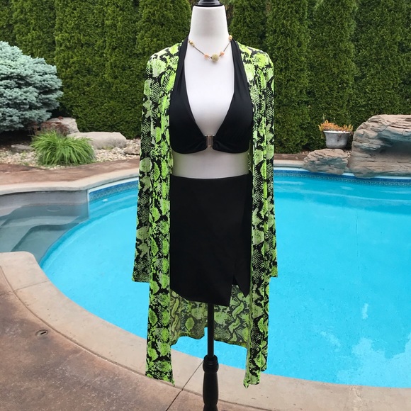 Green Snakeskin Longline Cardi/Swim Cover-up - Picture 3 of 8